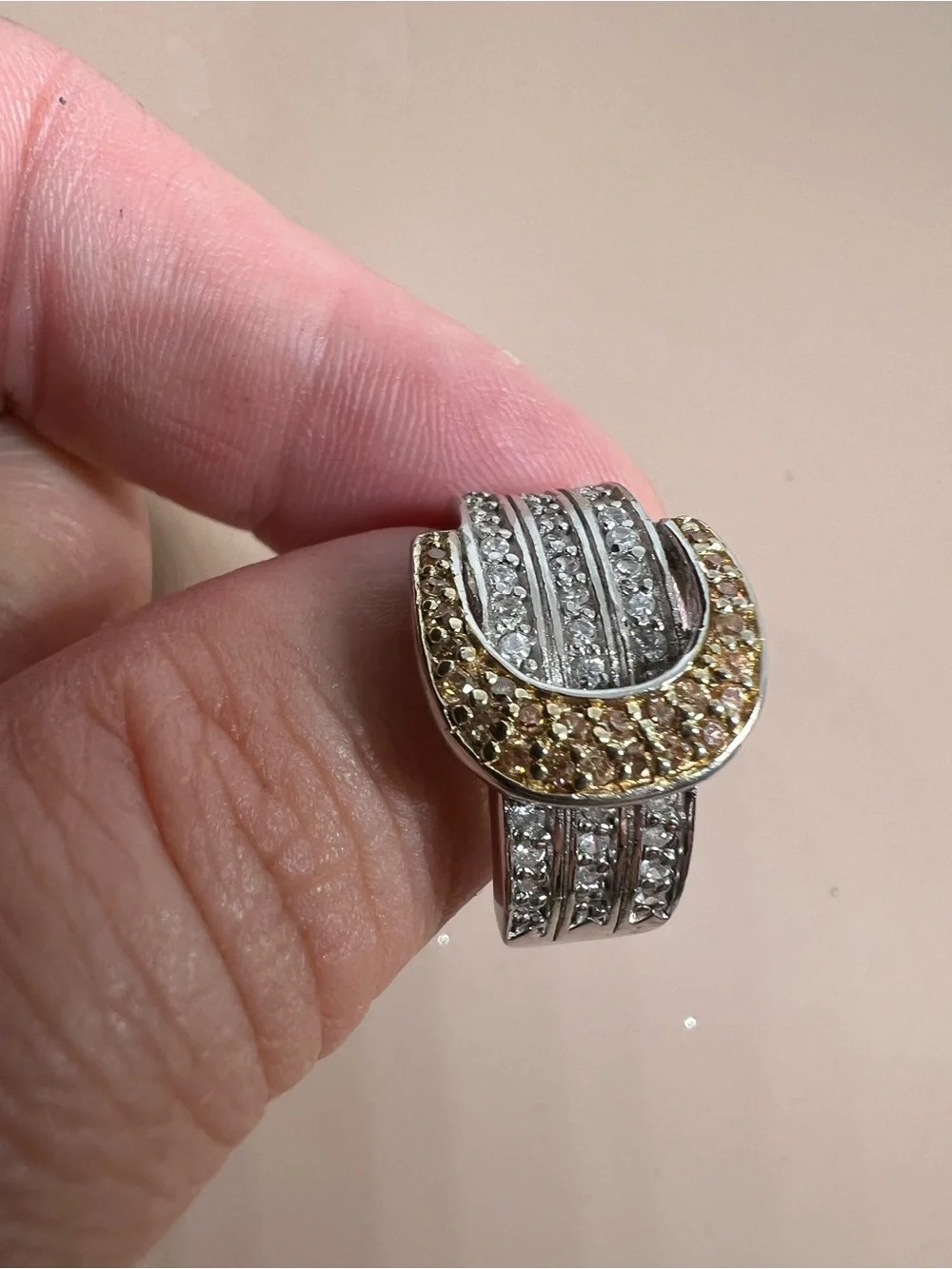 Vintage Sterling silver ring with yellow and clear crystals